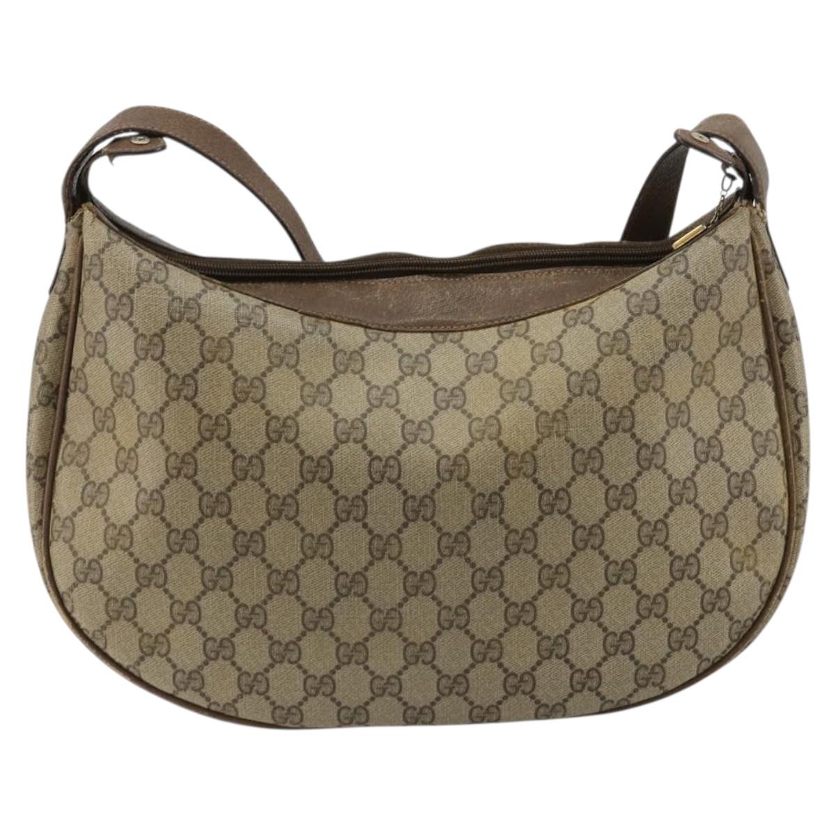 GUCCI GG Supreme Shoulder Bag PVC Beige Gold Auth 149980