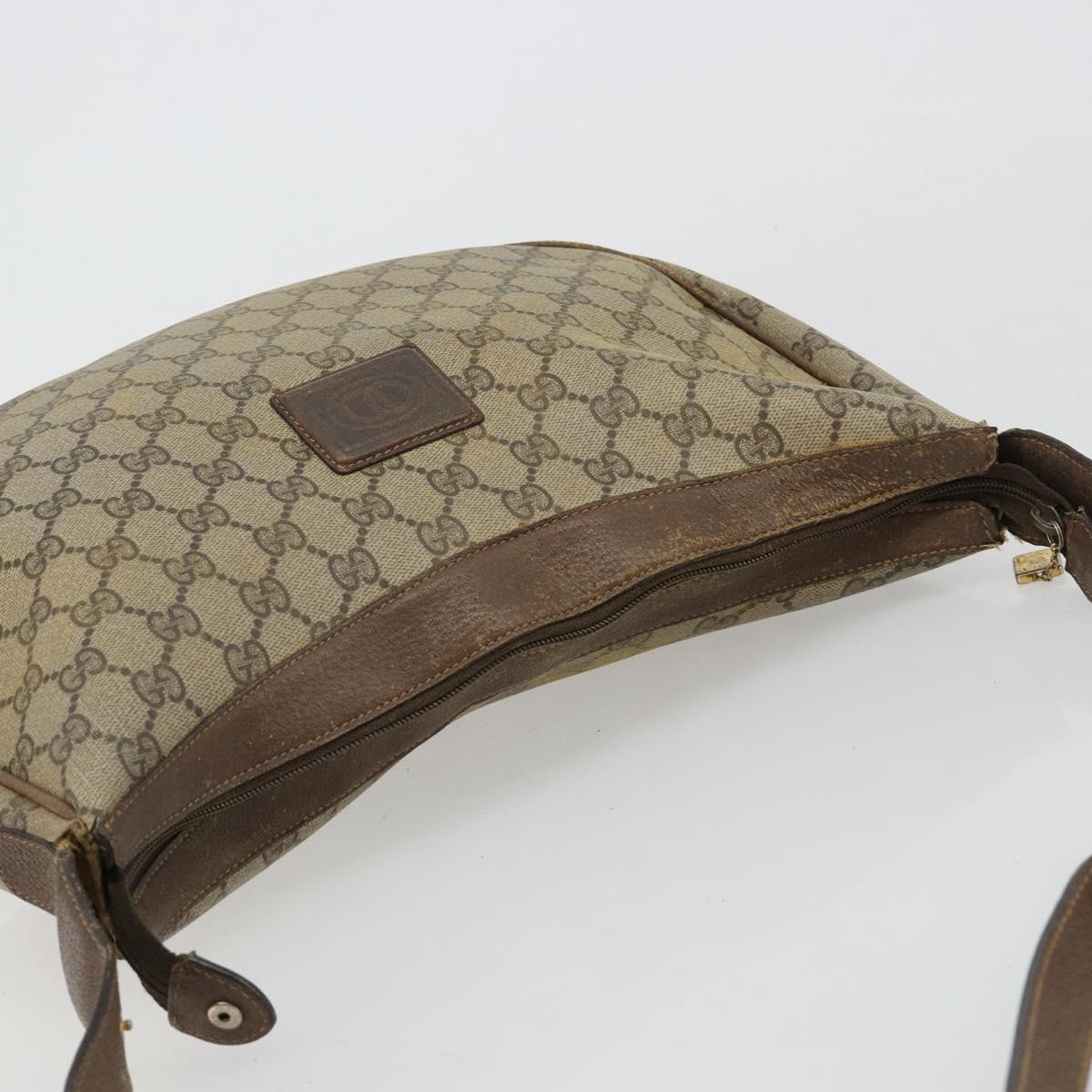 GUCCI GG Supreme Shoulder Bag PVC Beige Gold Auth 149980
