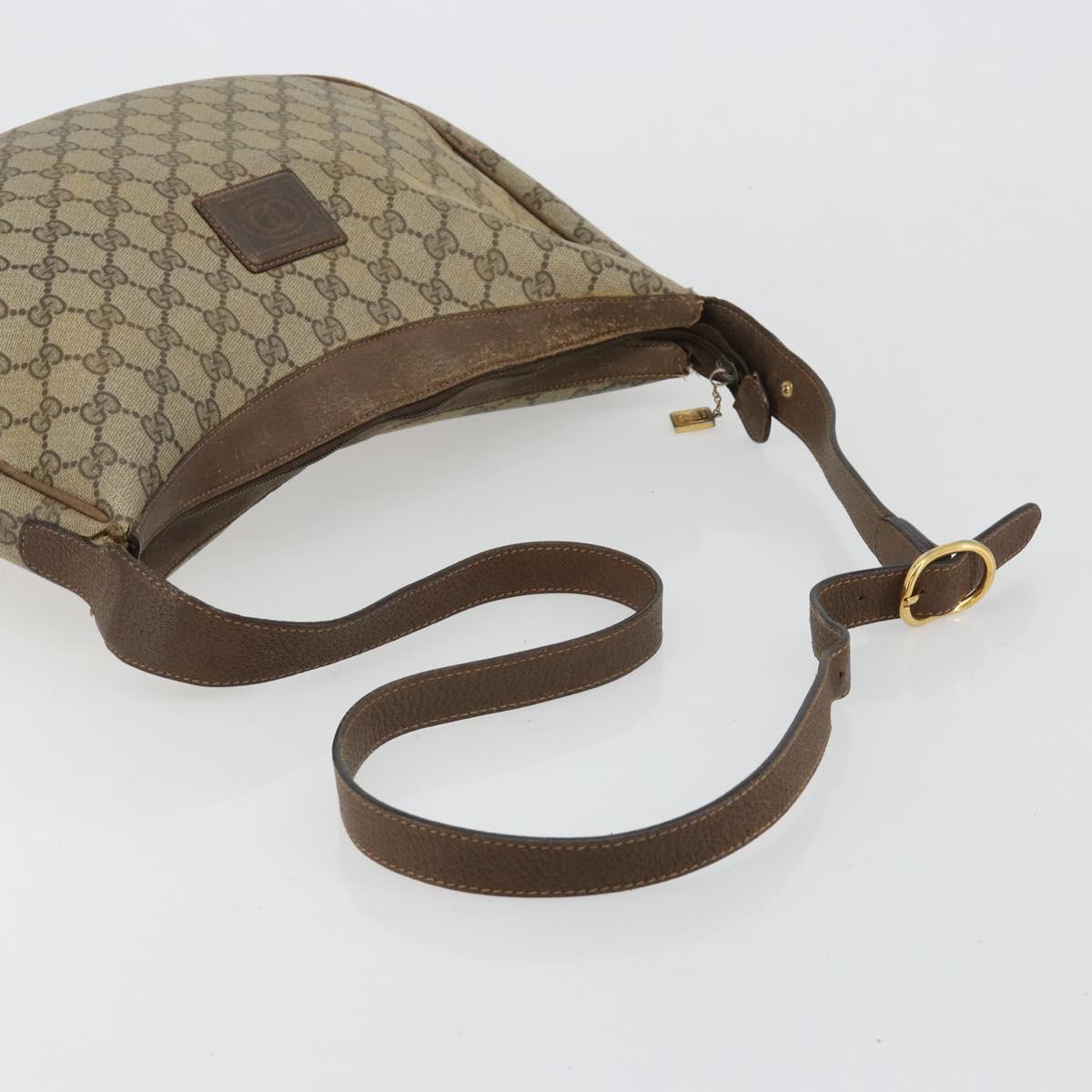GUCCI GG Supreme Shoulder Bag PVC Beige Gold Auth 149980
