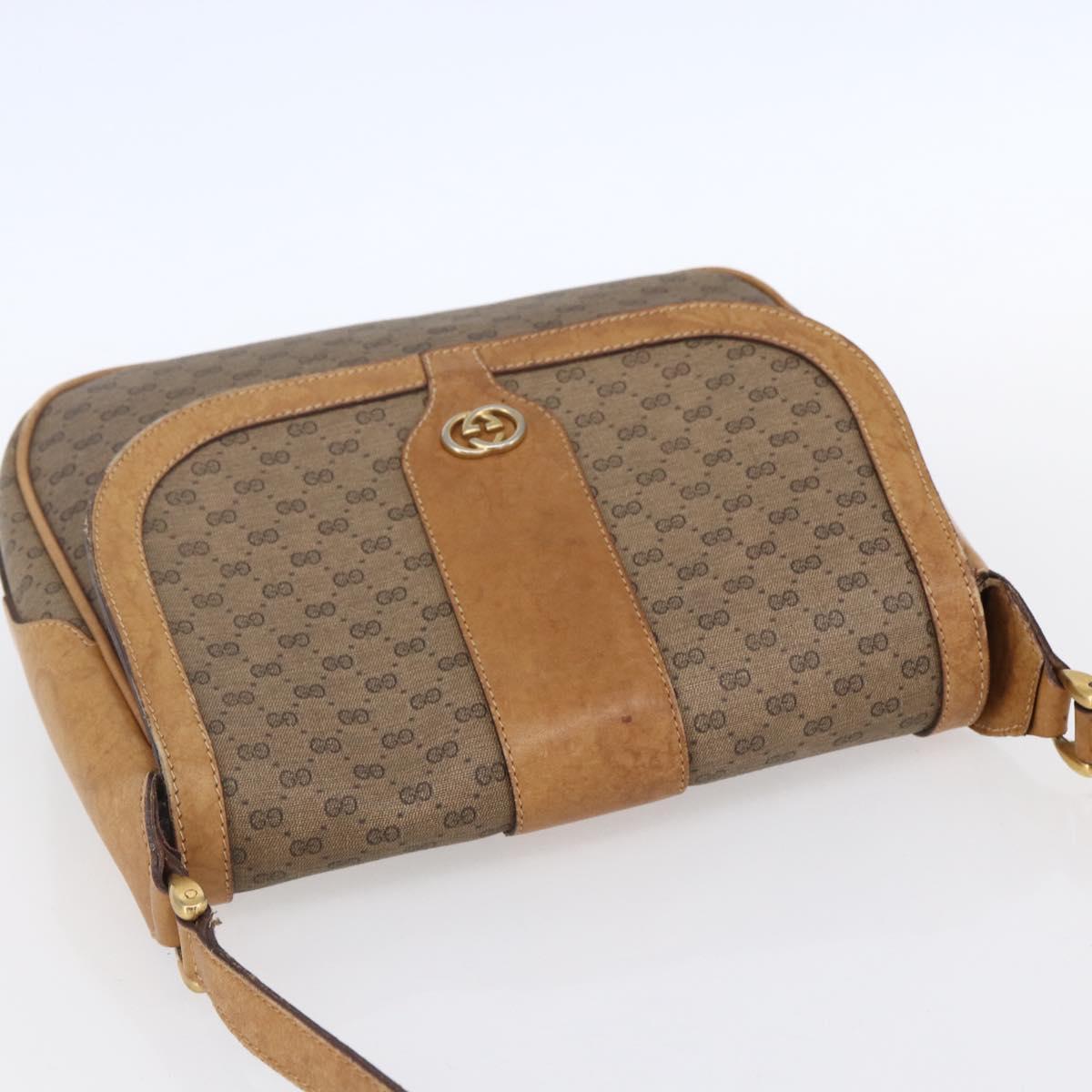 GUCCI Micro GG Supreme Shoulder Bag PVC Beige Gold Auth 149981