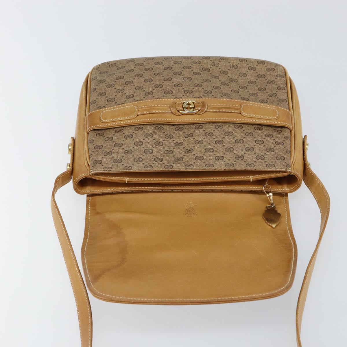 GUCCI Micro GG Supreme Shoulder Bag PVC Beige Gold Auth 149983