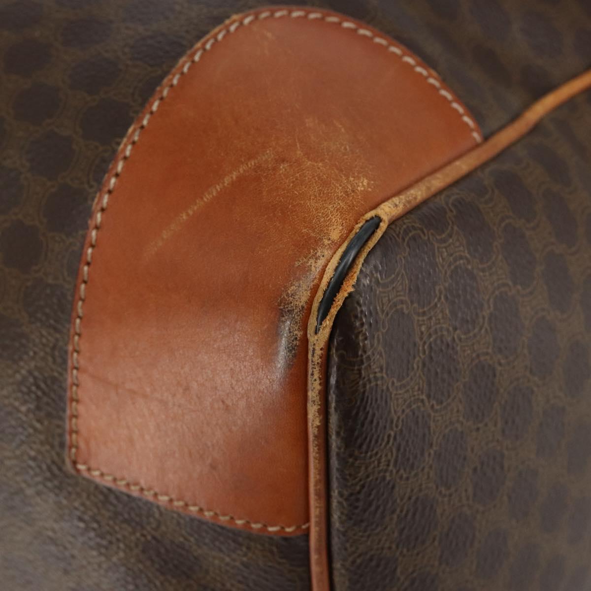 CELINE Macadam Canvas Boston Bag PVC Brown Gold Auth 149998