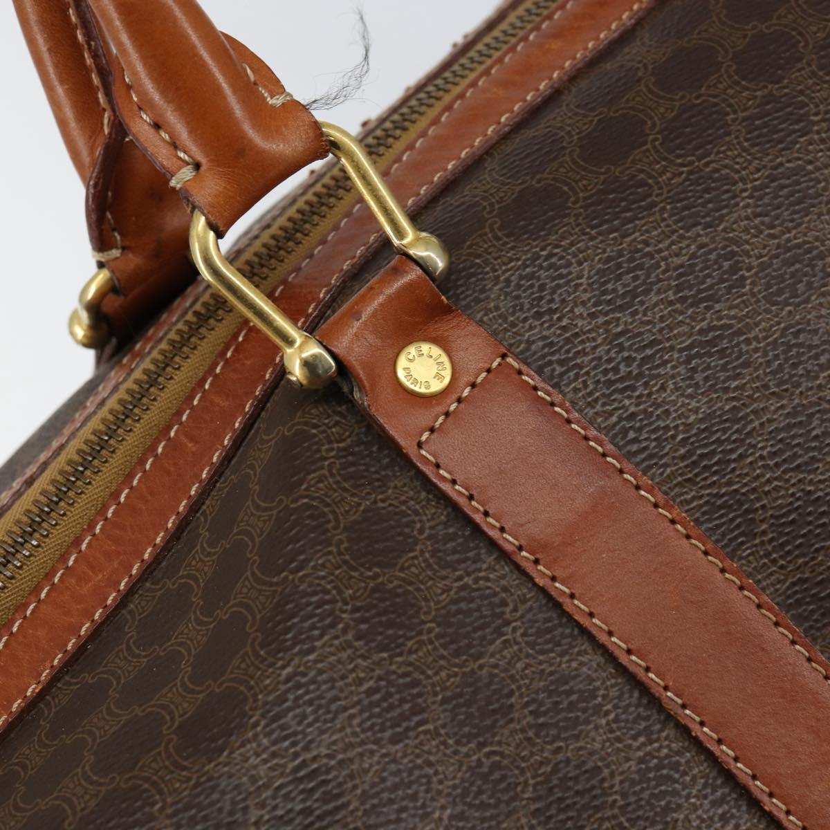 CELINE Macadam Canvas Boston Bag PVC Brown Gold Auth 149998