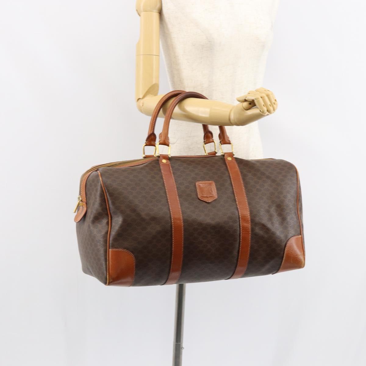 CELINE Macadam Canvas Boston Bag PVC Brown Gold Auth 149998