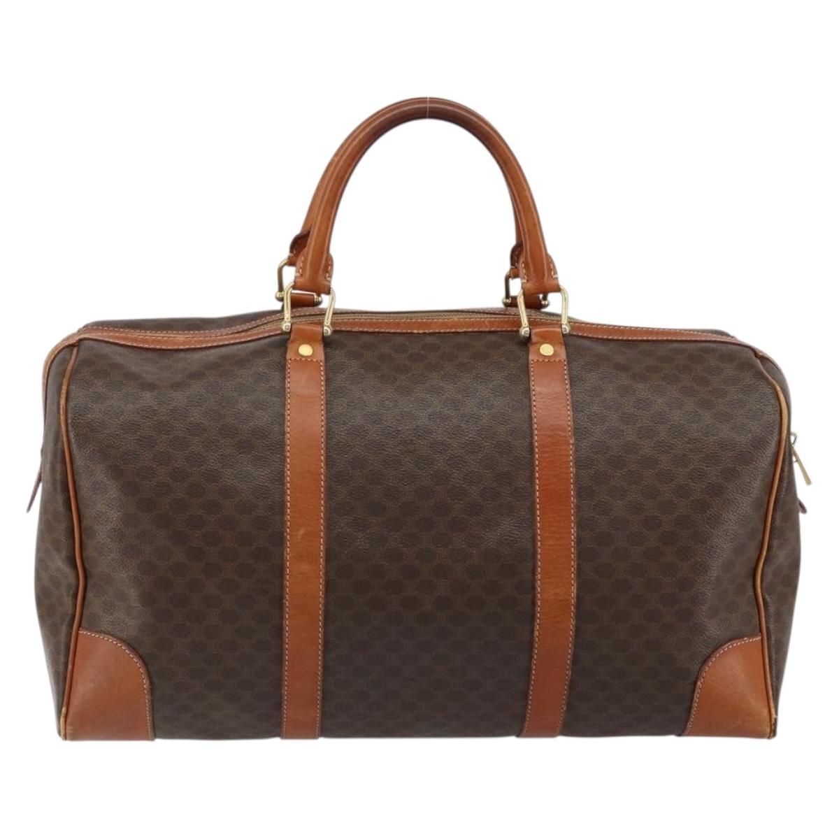 CELINE Macadam Canvas Boston Bag PVC Brown Gold Auth 149998