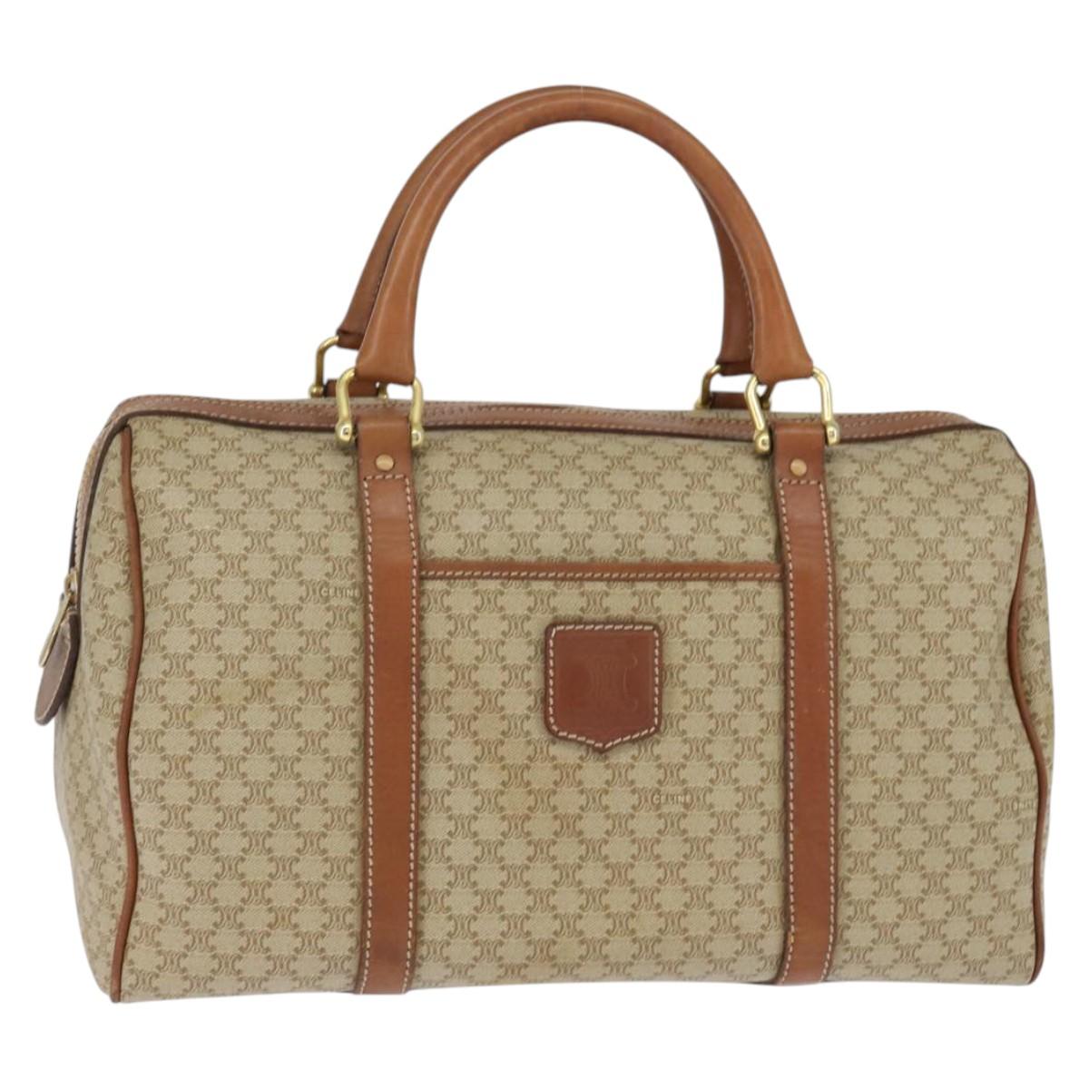 CELINE Macadam Canvas Boston Bag PVC Beige Gold Auth 149999