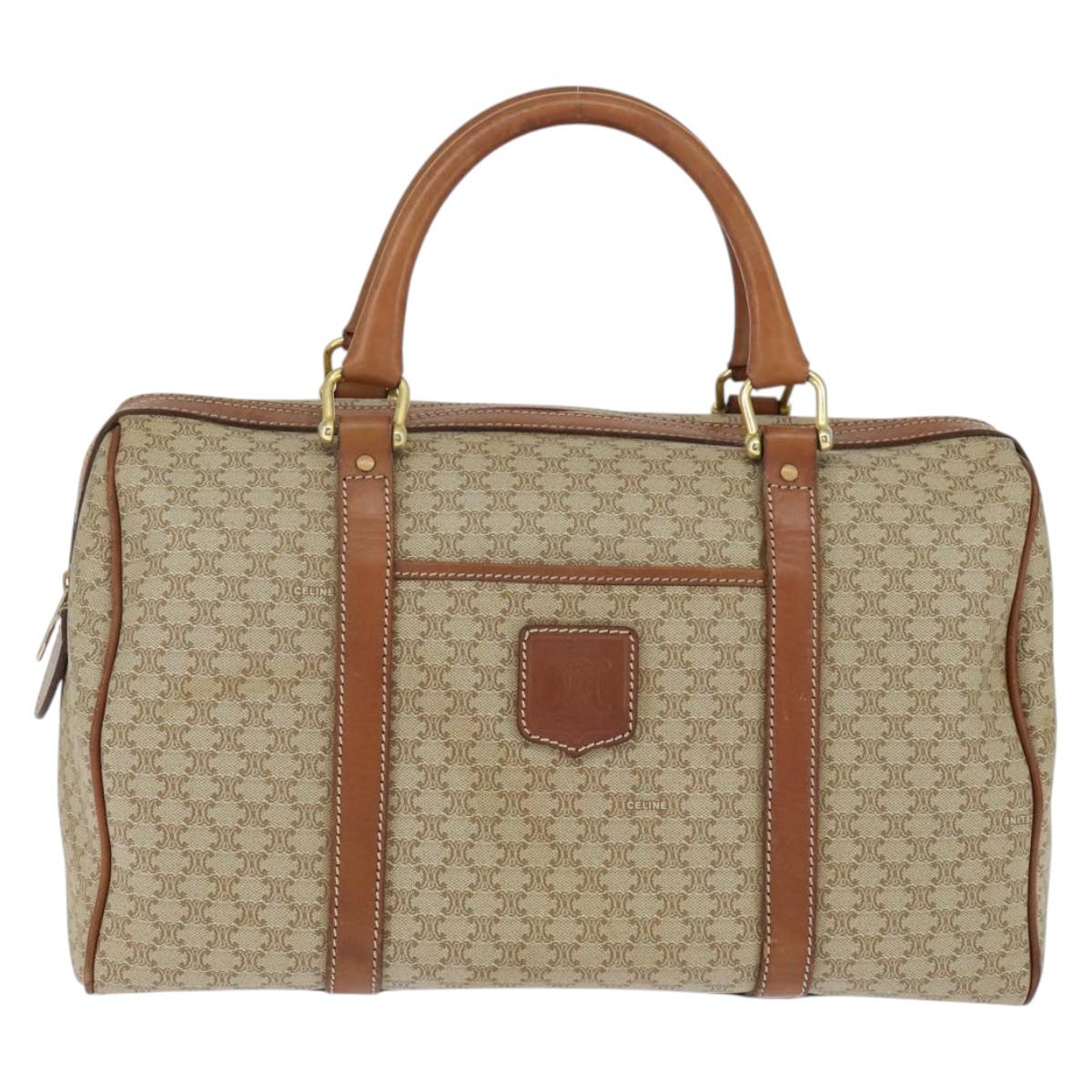 CELINE Macadam Canvas Boston Bag PVC Beige Gold Auth 149999