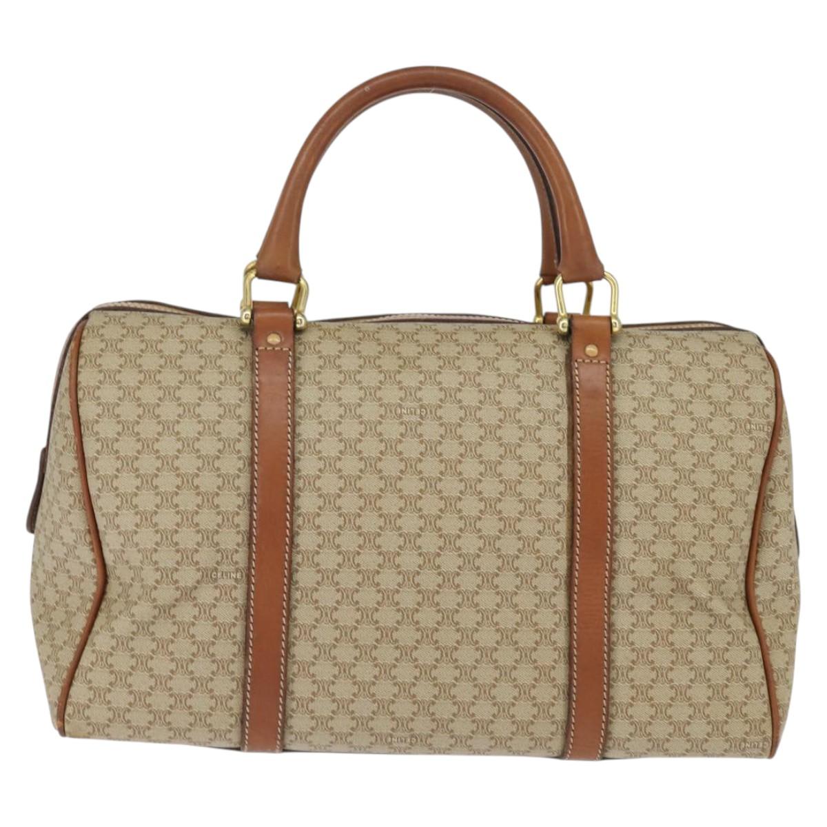 CELINE Macadam Canvas Boston Bag PVC Beige Gold Auth 149999