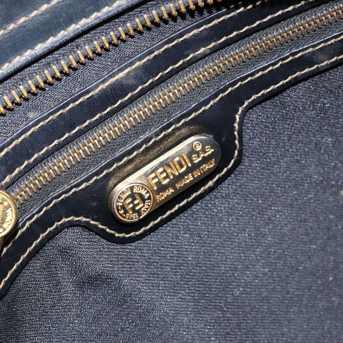 FENDI Pecan Canvas Hand Bag PVC Black Brown gold Auth 150002