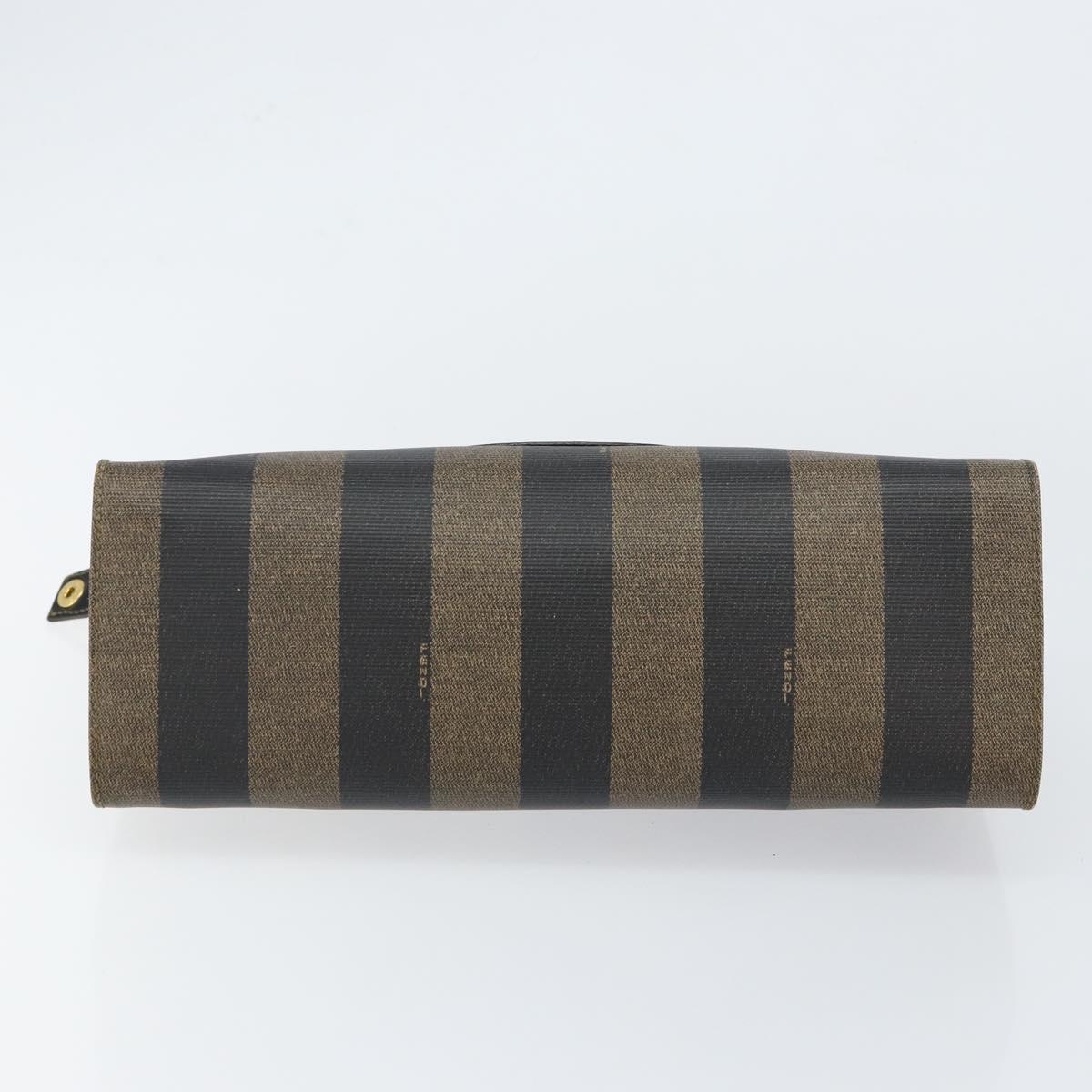 FENDI Pecan Canvas Hand Bag PVC Black Brown gold Auth 150002