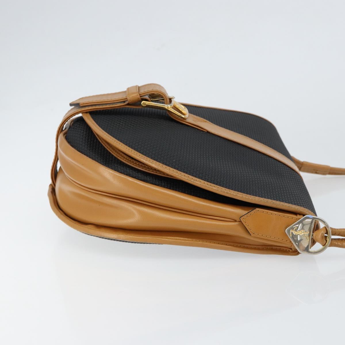 SAINT LAURENT Shoulder Bag PVC Leather Black Gold Auth 150003