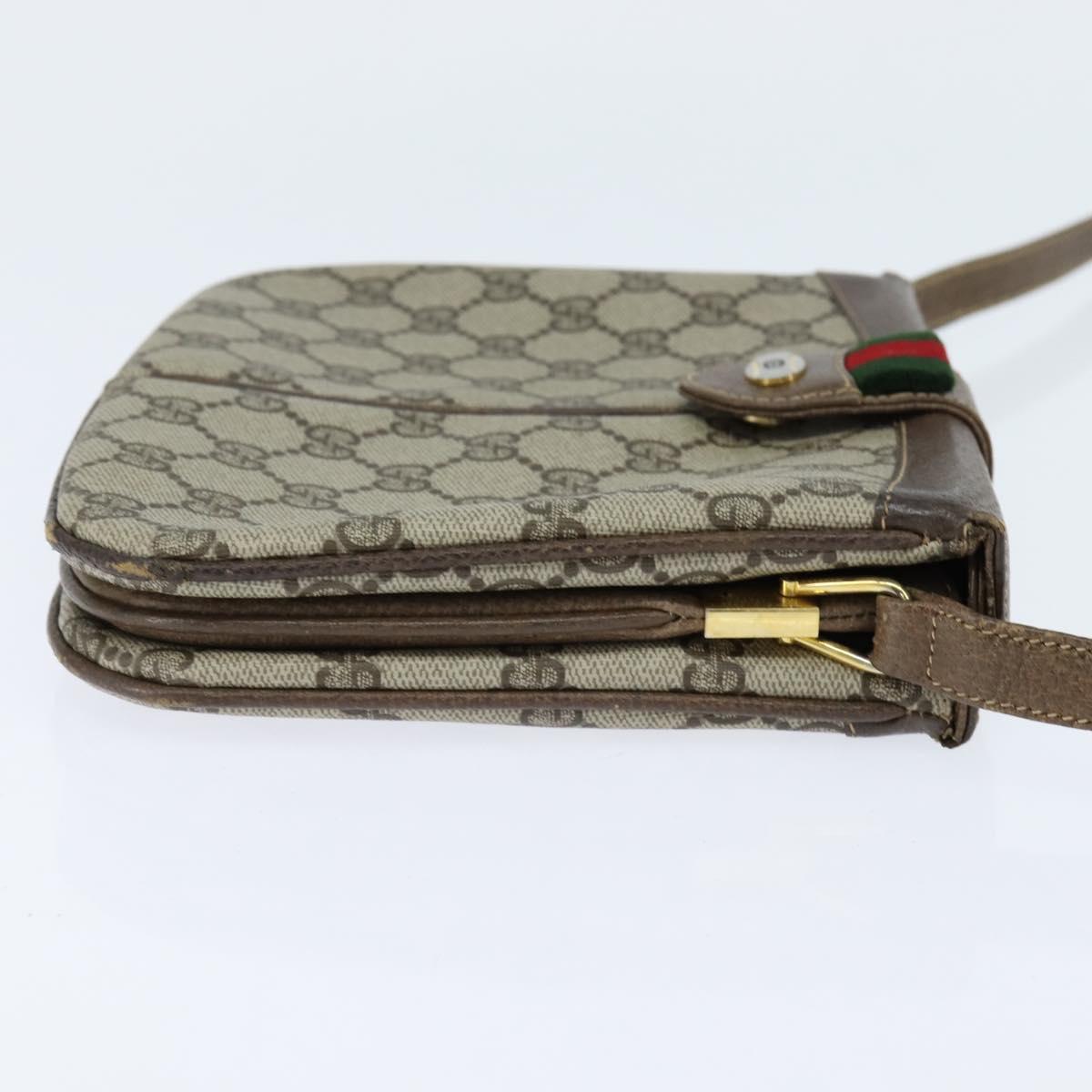 GUCCI GG Supreme Web Sherry Line Bag PVC Beige Gold 86 02 037 Auth 150020