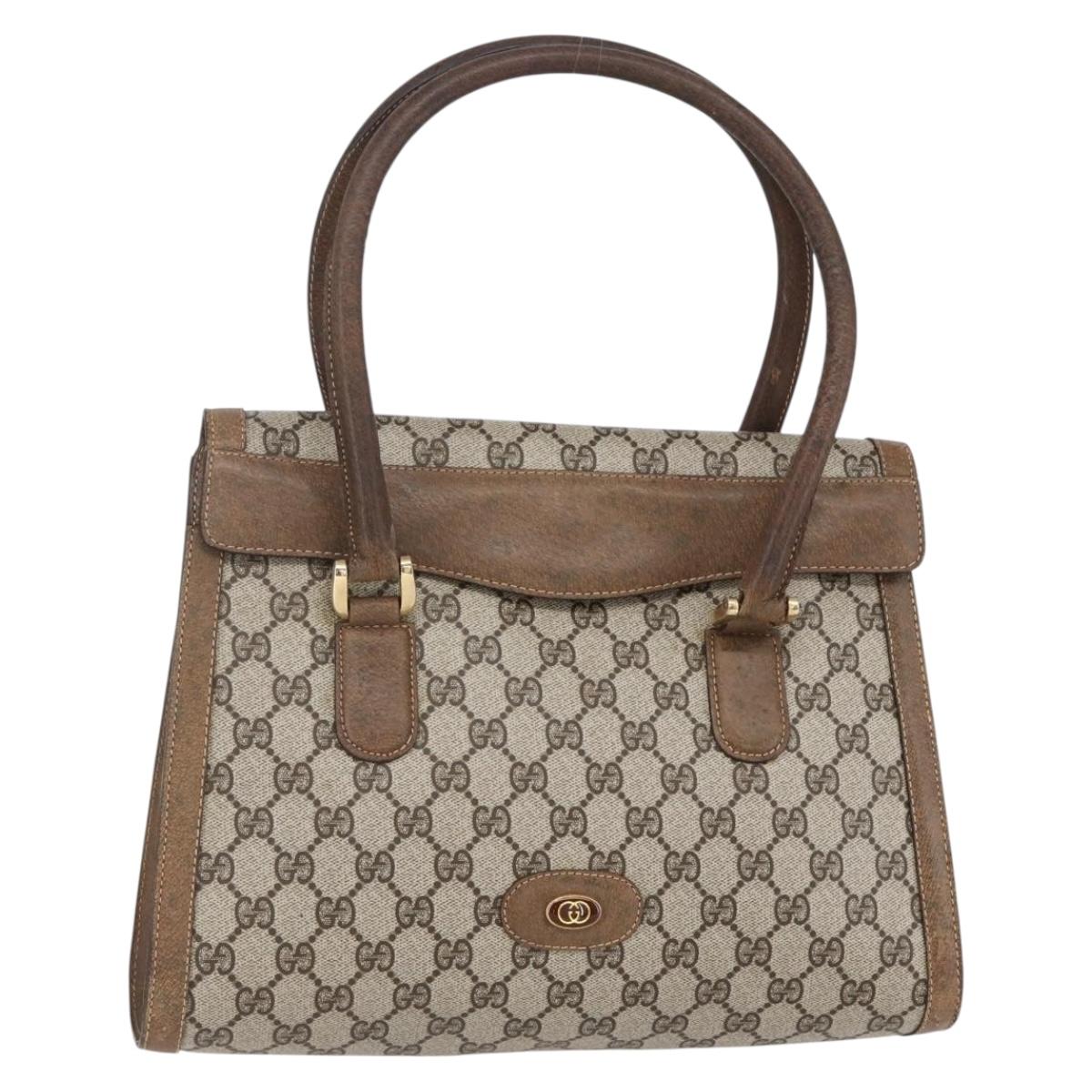 GUCCI GG Supreme Hand Bag PVC Beige Gold Auth 150024