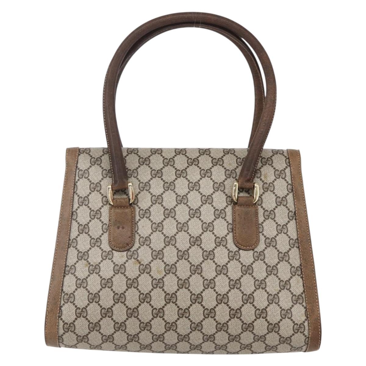 GUCCI GG Supreme Hand Bag PVC Beige Gold Auth 150024
