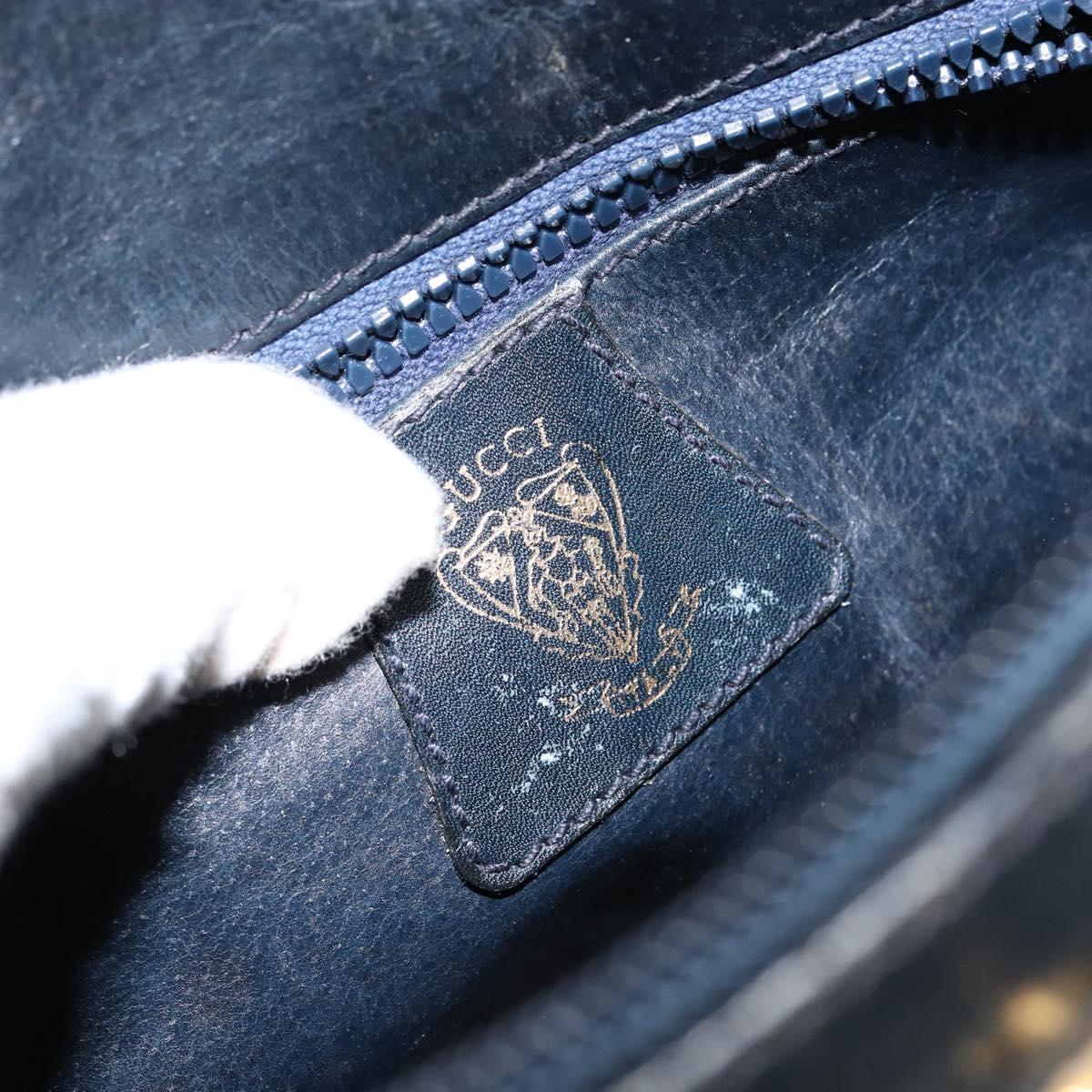 GUCCI GG Supreme Horsebit Shoulder Bag PVC Navy Gold Silver Auth 150026