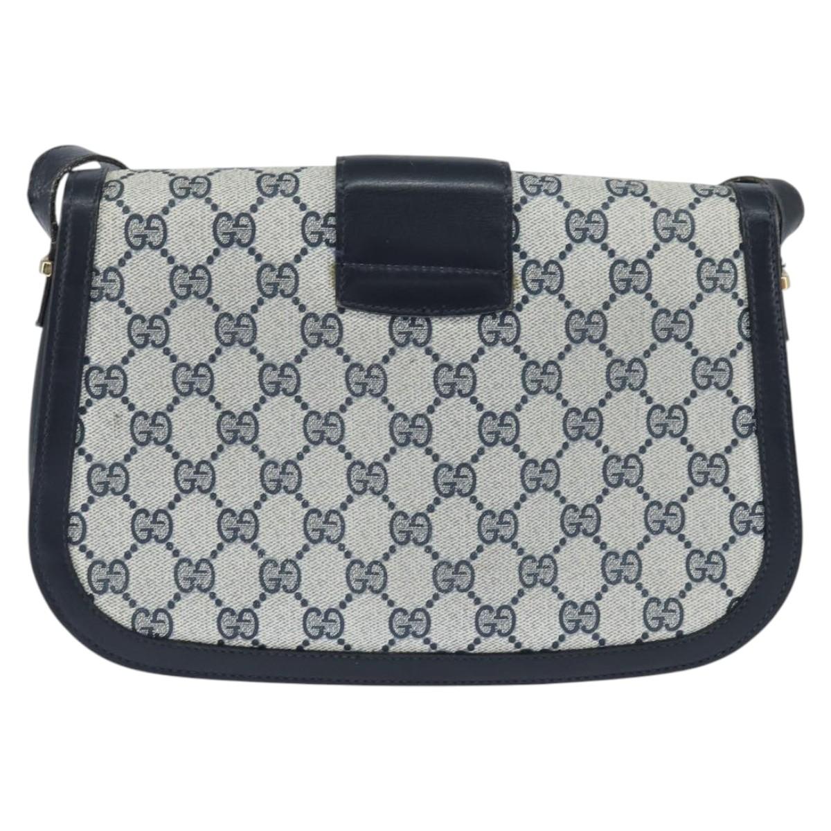 GUCCI GG Supreme Shoulder Bag PVC Navy Gold Auth 150027