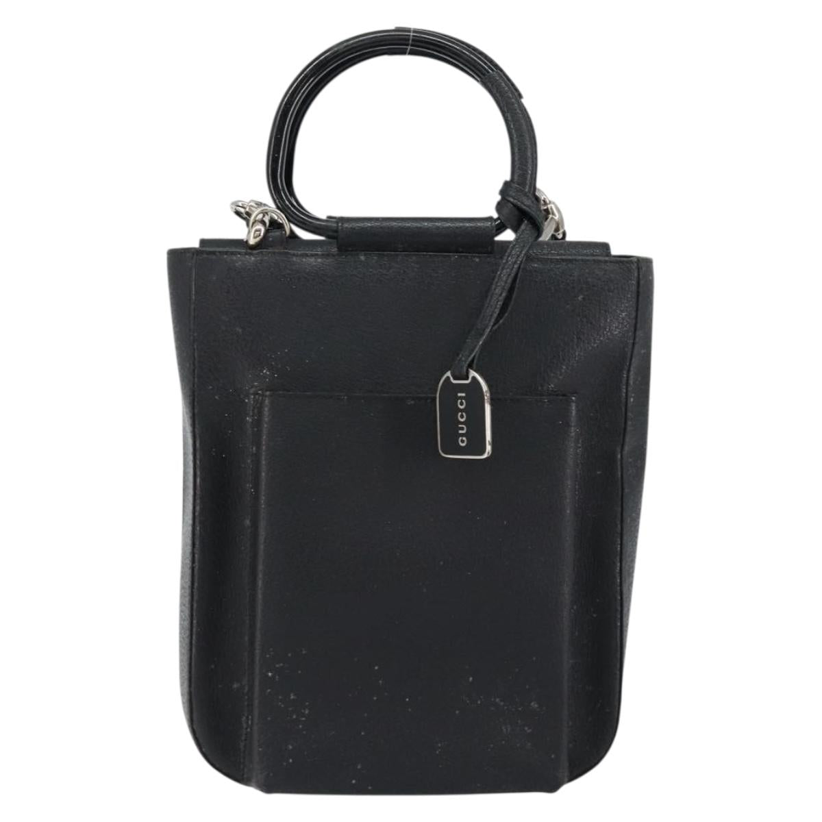 GUCCI Horsebit Hand Bag Leather 2way Black 002 1118 0463 Auth 150030