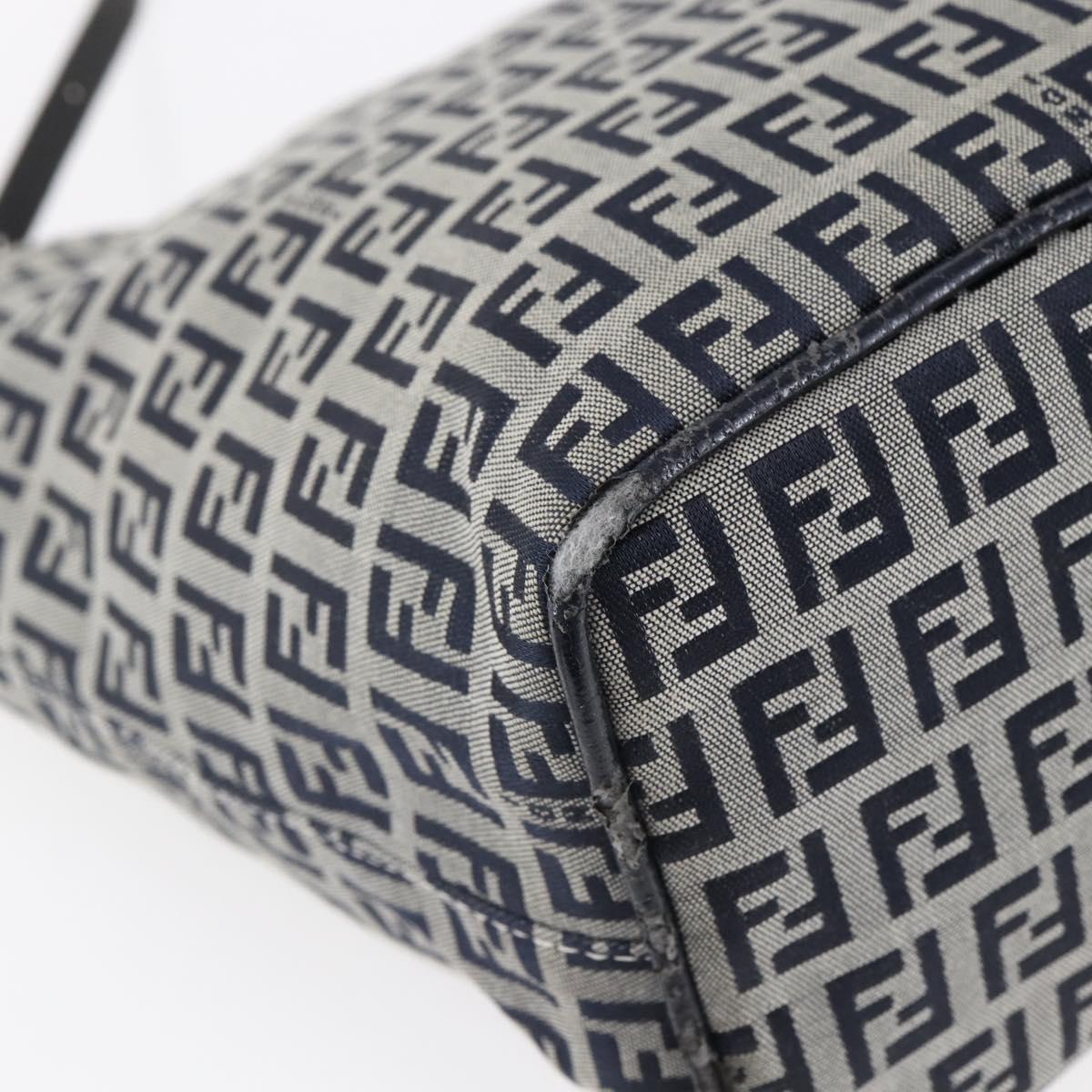 FENDI Zucchino Canvas Shoulder Bag Navy Silver Auth 150032