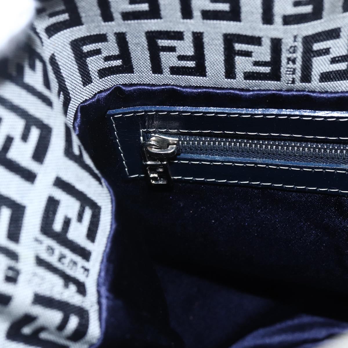 FENDI Zucchino Canvas Shoulder Bag Navy Silver Auth 150032