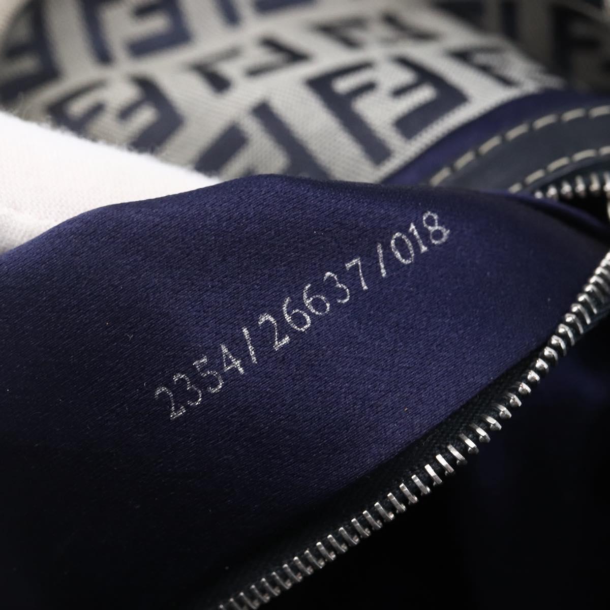 FENDI Zucchino Canvas Shoulder Bag Navy Silver Auth 150032