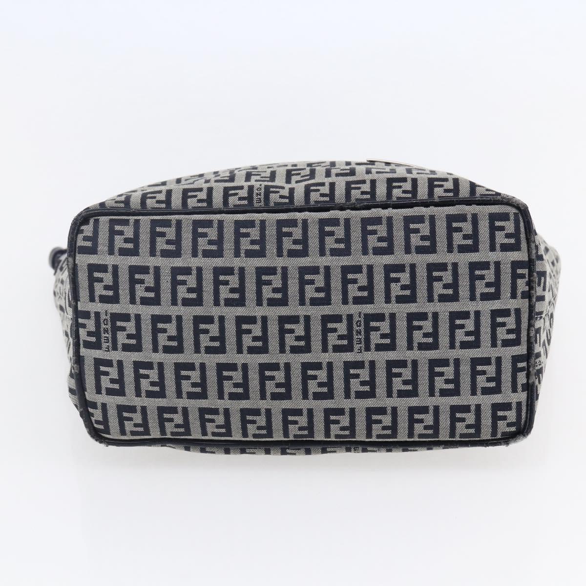 FENDI Zucchino Canvas Shoulder Bag Navy Silver Auth 150032