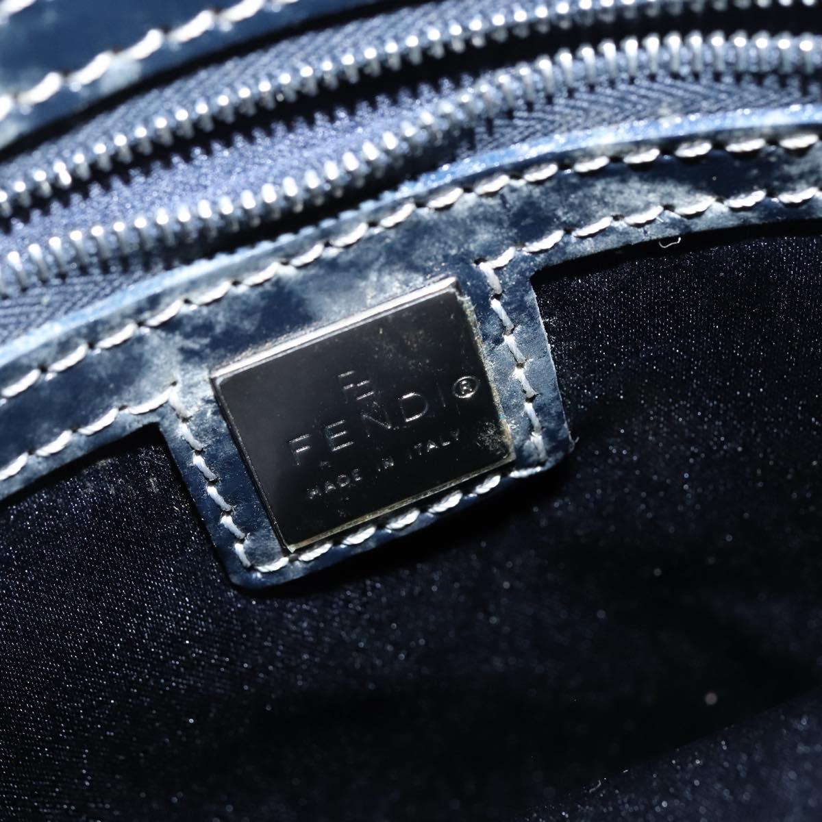 FENDI Zucchino Canvas Tote Bag Navy Silver Auth 150033