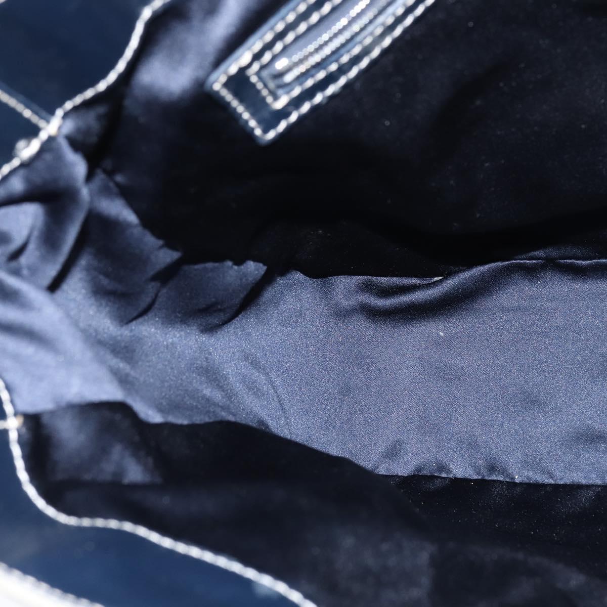 FENDI Zucchino Canvas Tote Bag Navy Silver Auth 150033