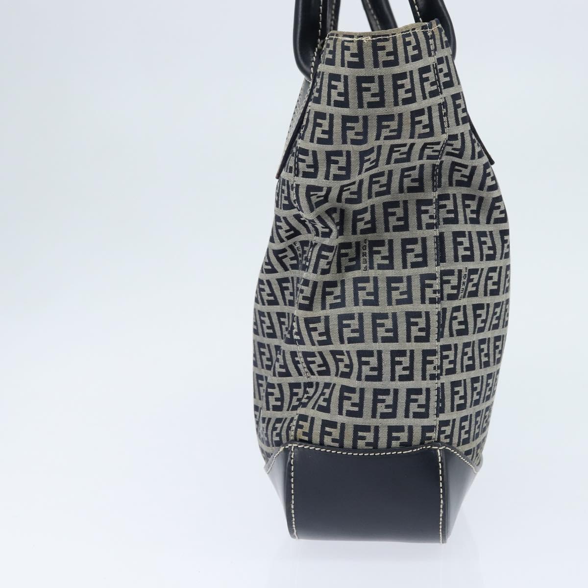 FENDI Zucchino Canvas Tote Bag Navy Silver Auth 150033