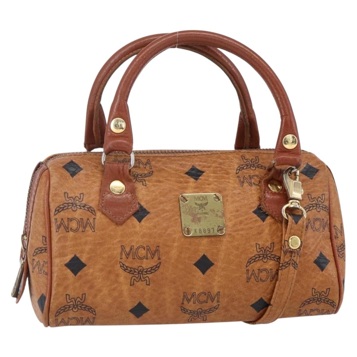 MCM Logogram Vicetos Mini Boston Bag PVC Leather 2way Brown Gold Auth 150034