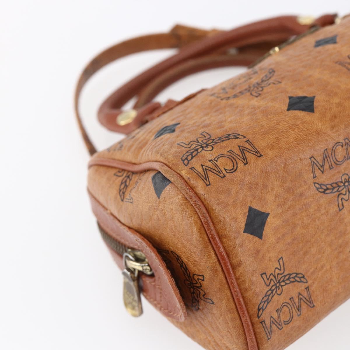 MCM Logogram Vicetos Mini Boston Bag PVC Leather 2way Brown Gold Auth 150034