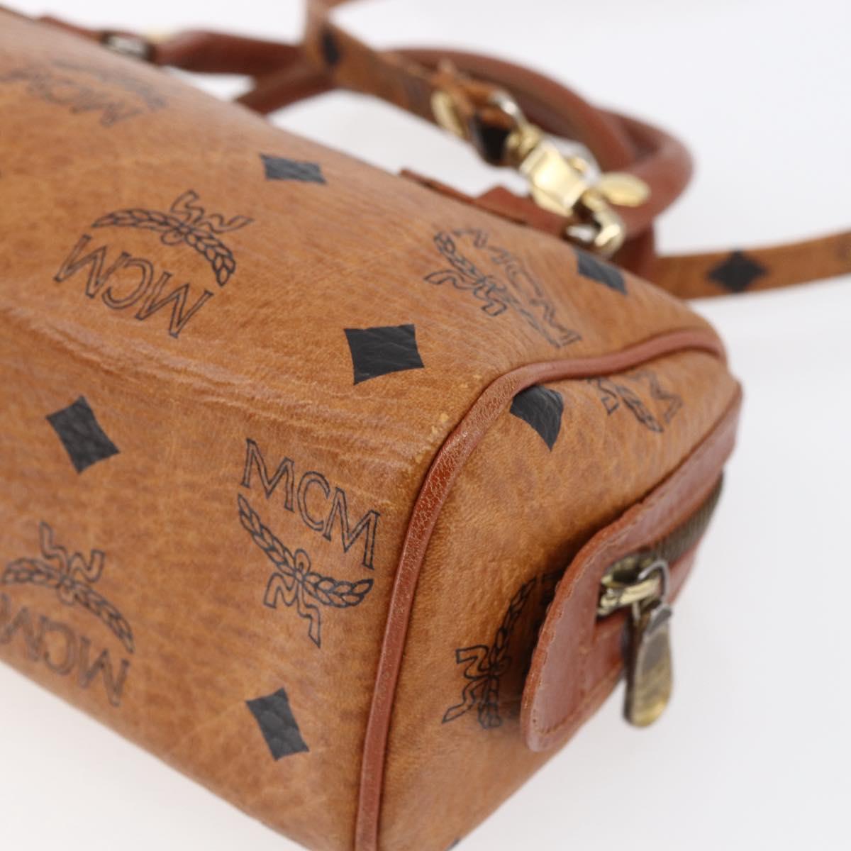 MCM Logogram Vicetos Mini Boston Bag PVC Leather 2way Brown Gold Auth 150034