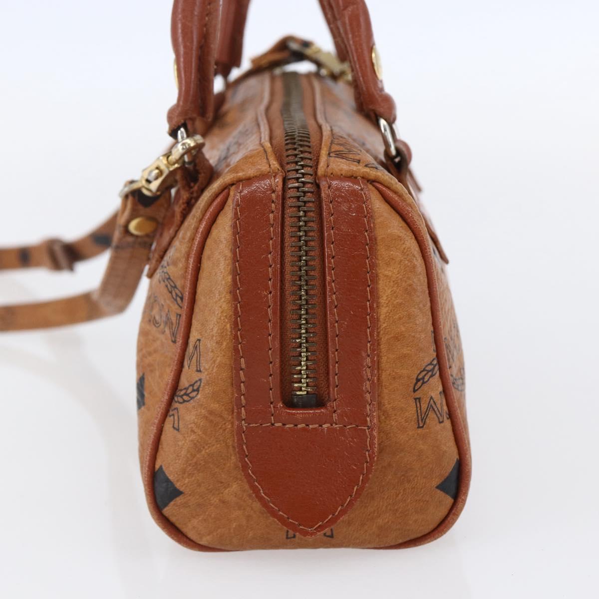 MCM Logogram Vicetos Mini Boston Bag PVC Leather 2way Brown Gold Auth 150034