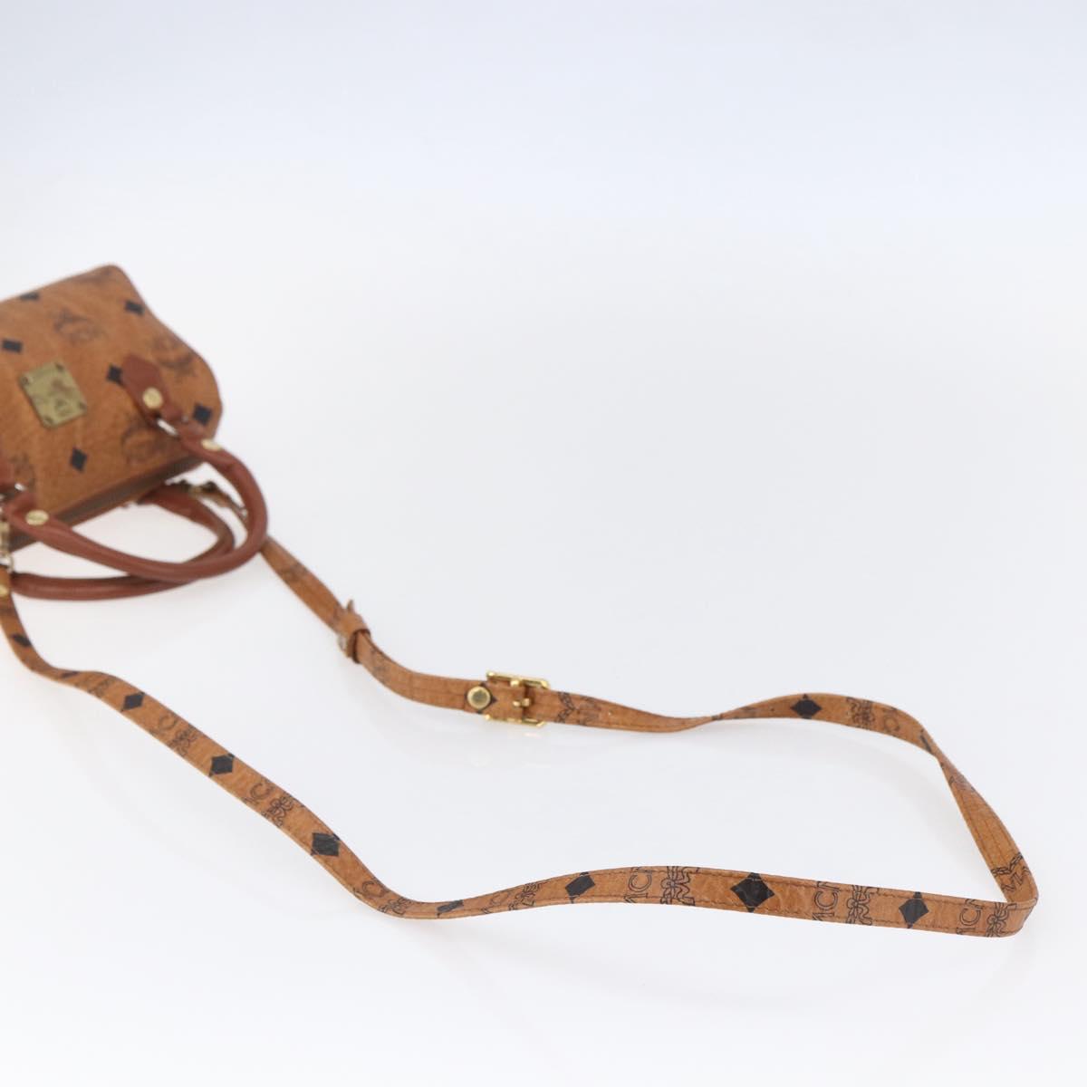 MCM Logogram Vicetos Mini Boston Bag PVC Leather 2way Brown Gold Auth 150034