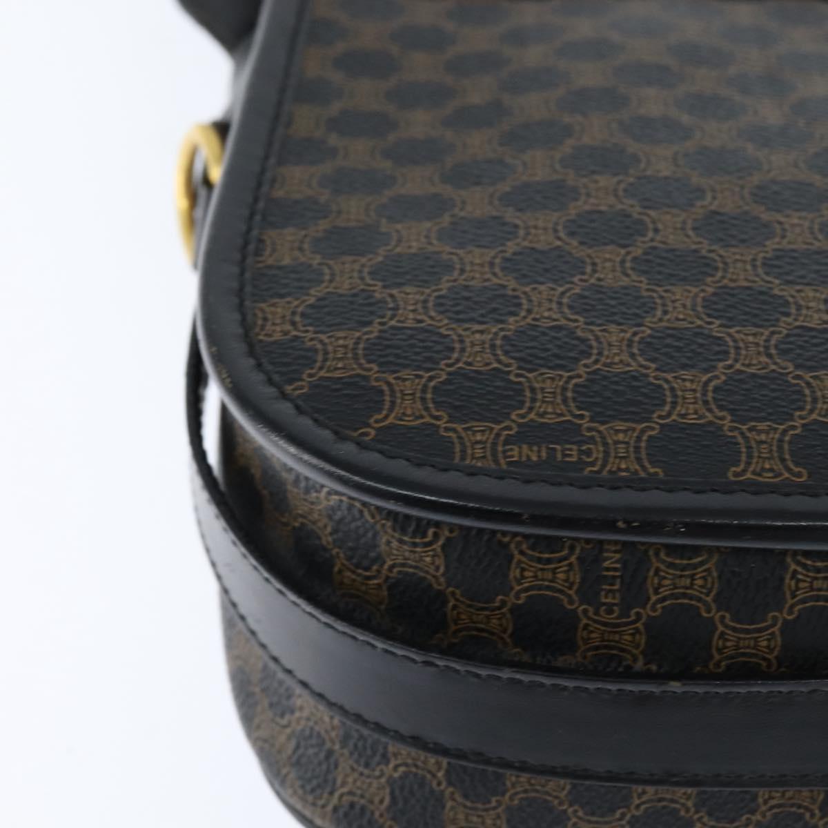 CELINE Macadam Canvas Shoulder Bag PVC Leather Black Gold Auth 150035