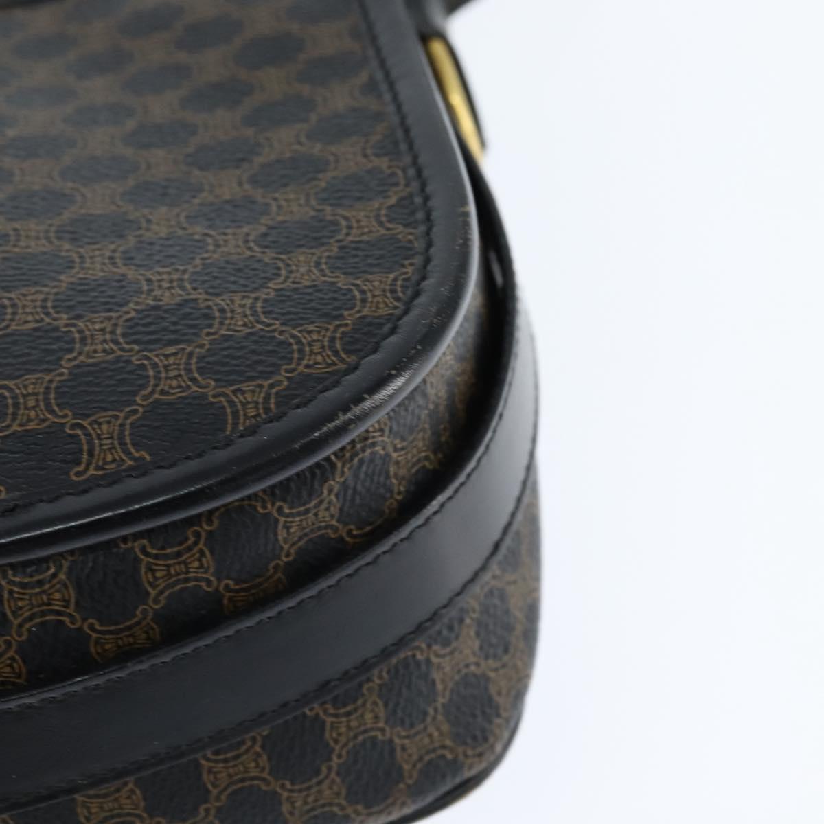 CELINE Macadam Canvas Shoulder Bag PVC Leather Black Gold Auth 150035