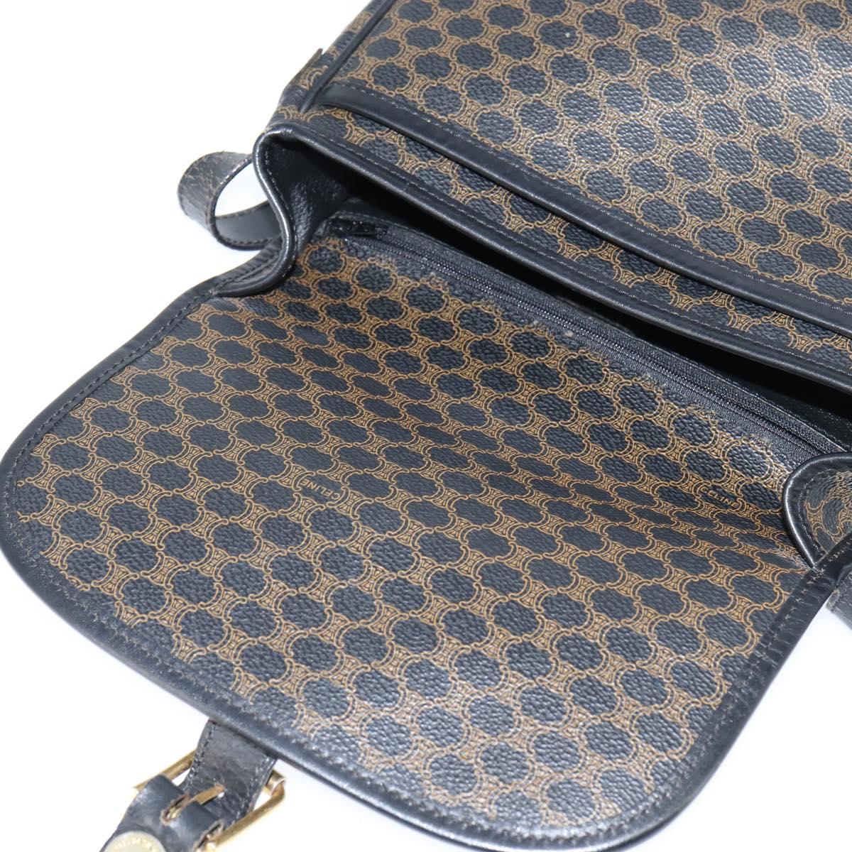 CELINE Macadam Canvas Shoulder Bag PVC Leather Black Gold Auth 150035