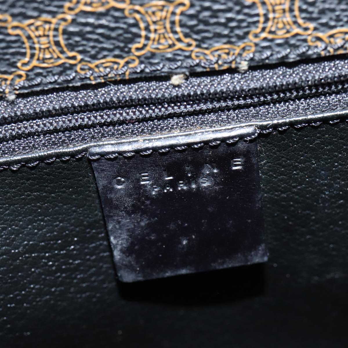 CELINE Macadam Canvas Shoulder Bag PVC Leather Black Gold Auth 150035