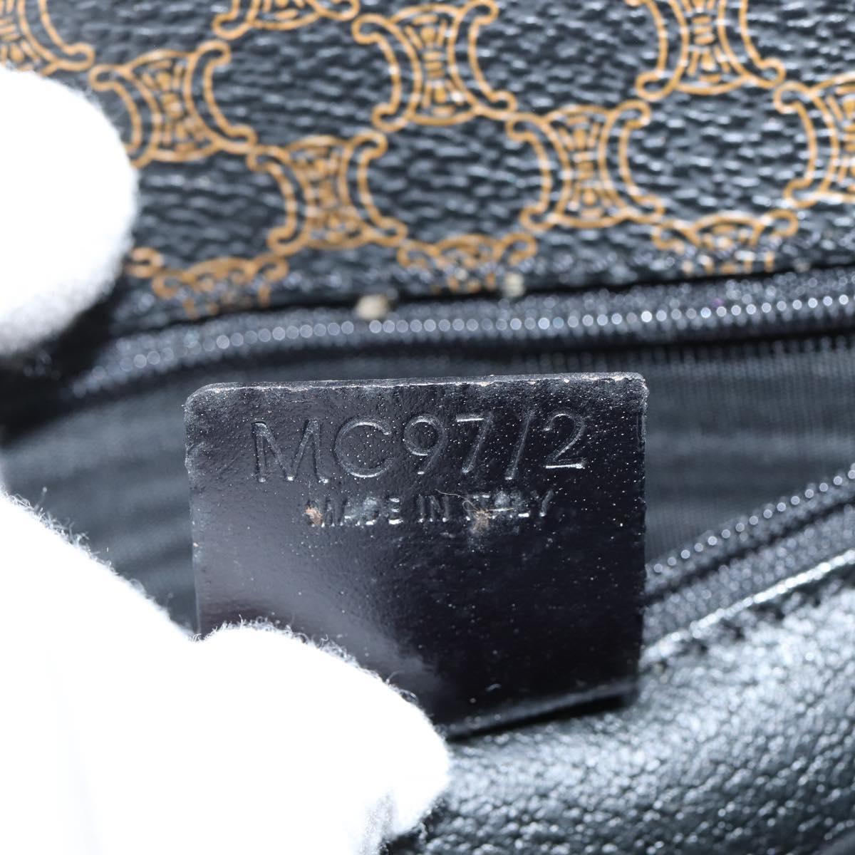 CELINE Macadam Canvas Shoulder Bag PVC Leather Black Gold Auth 150035