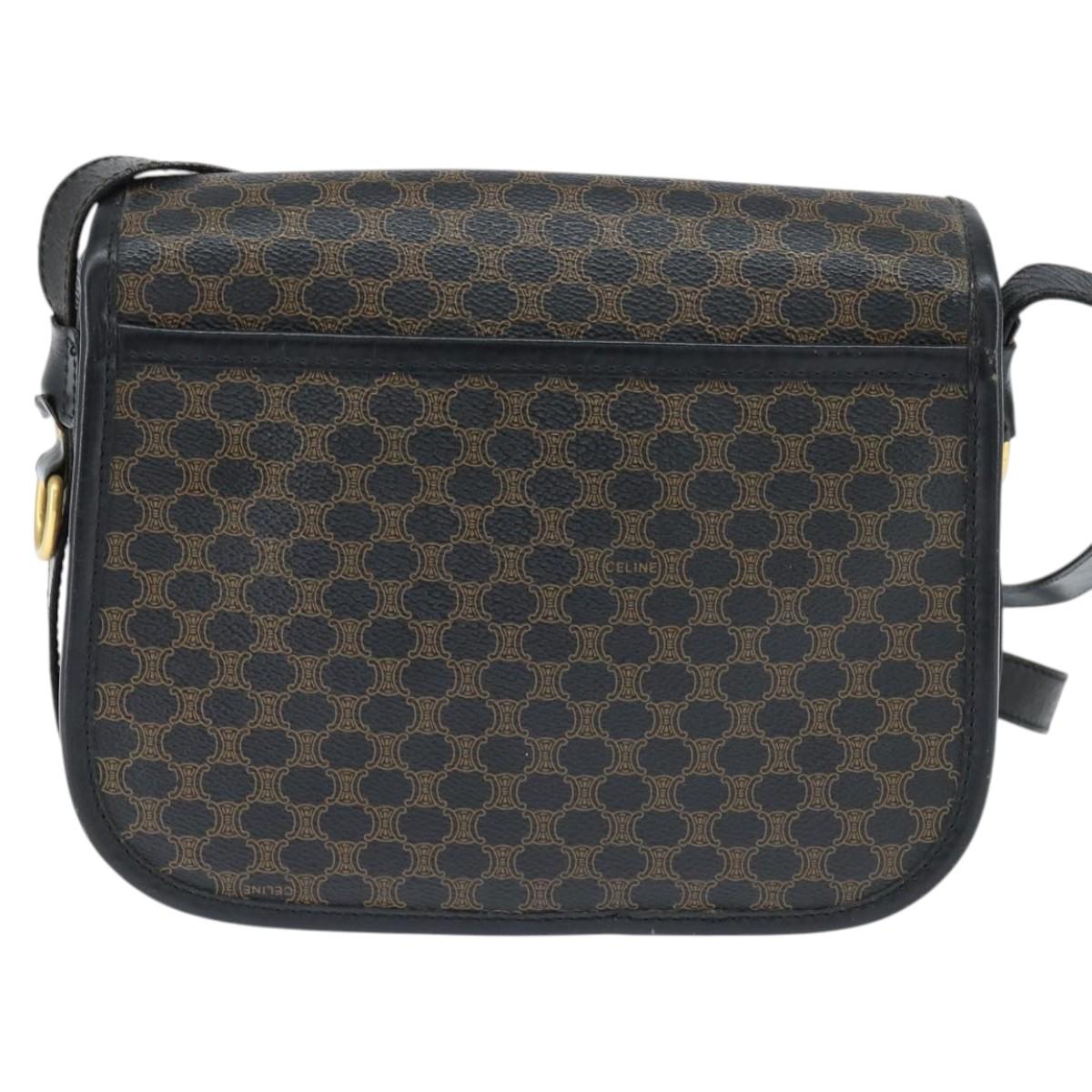 CELINE Macadam Canvas Shoulder Bag PVC Leather Black Gold Auth 150035