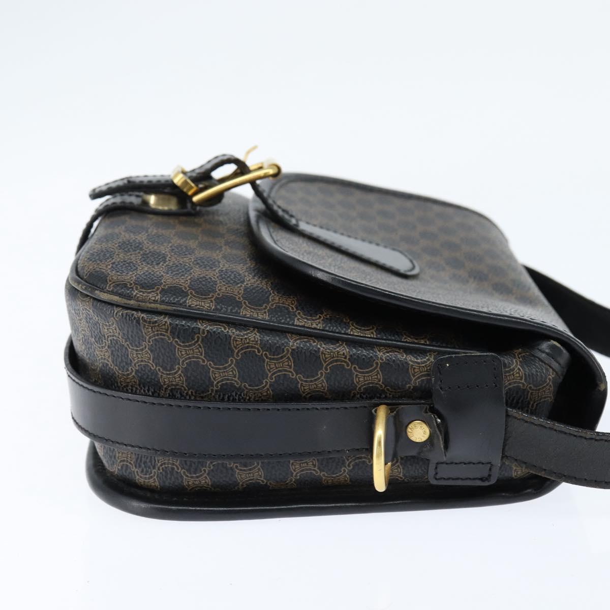 CELINE Macadam Canvas Shoulder Bag PVC Leather Black Gold Auth 150035