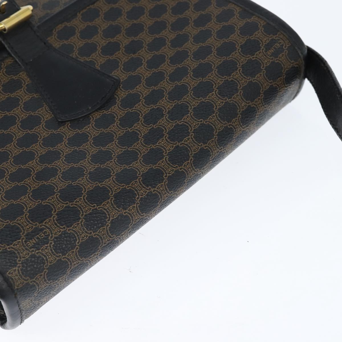 CELINE Macadam Canvas Shoulder Bag PVC Leather Black Gold Auth 150035