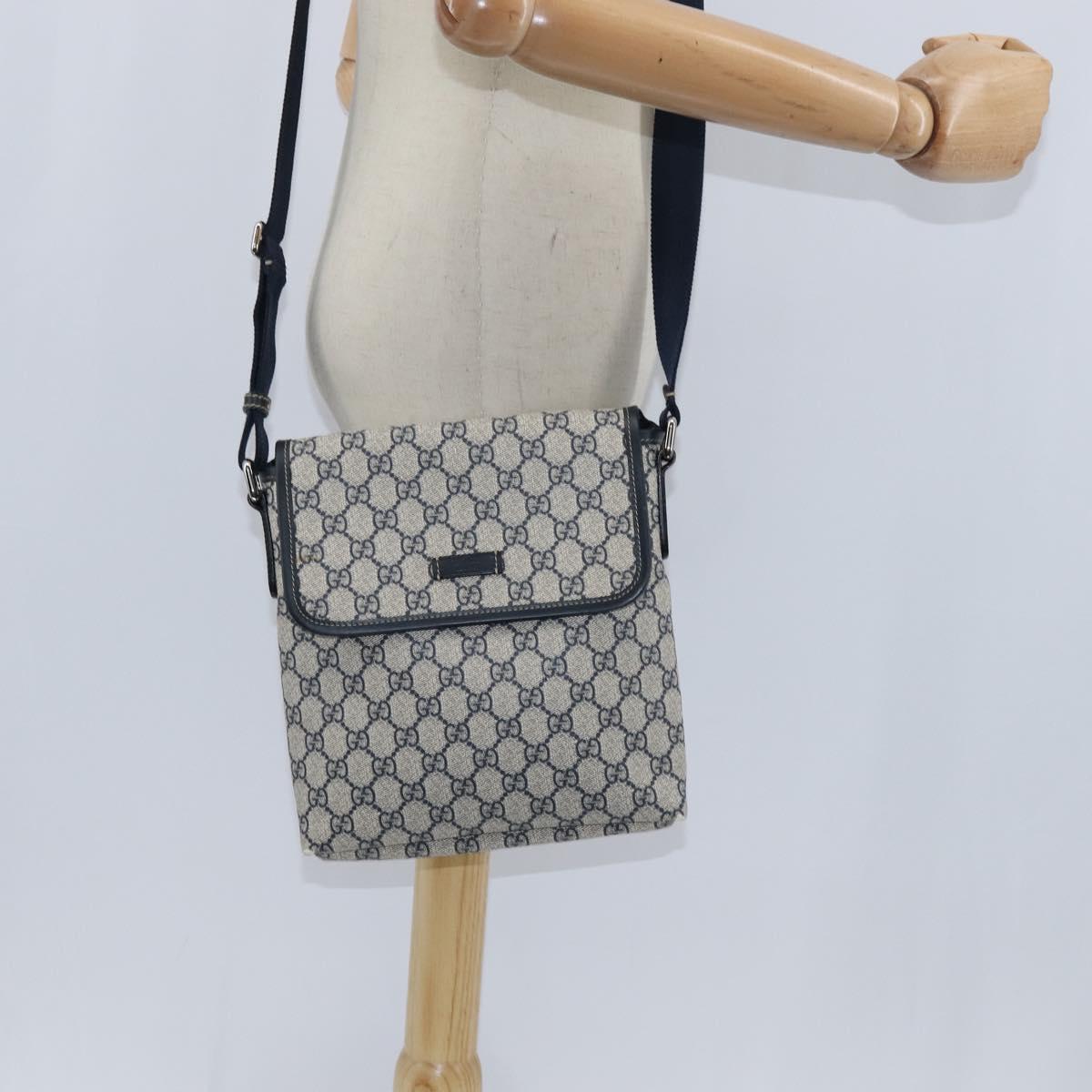 GUCCI GG Supreme Shoulder Bag PVC Navy Silver 223666 Auth 150039