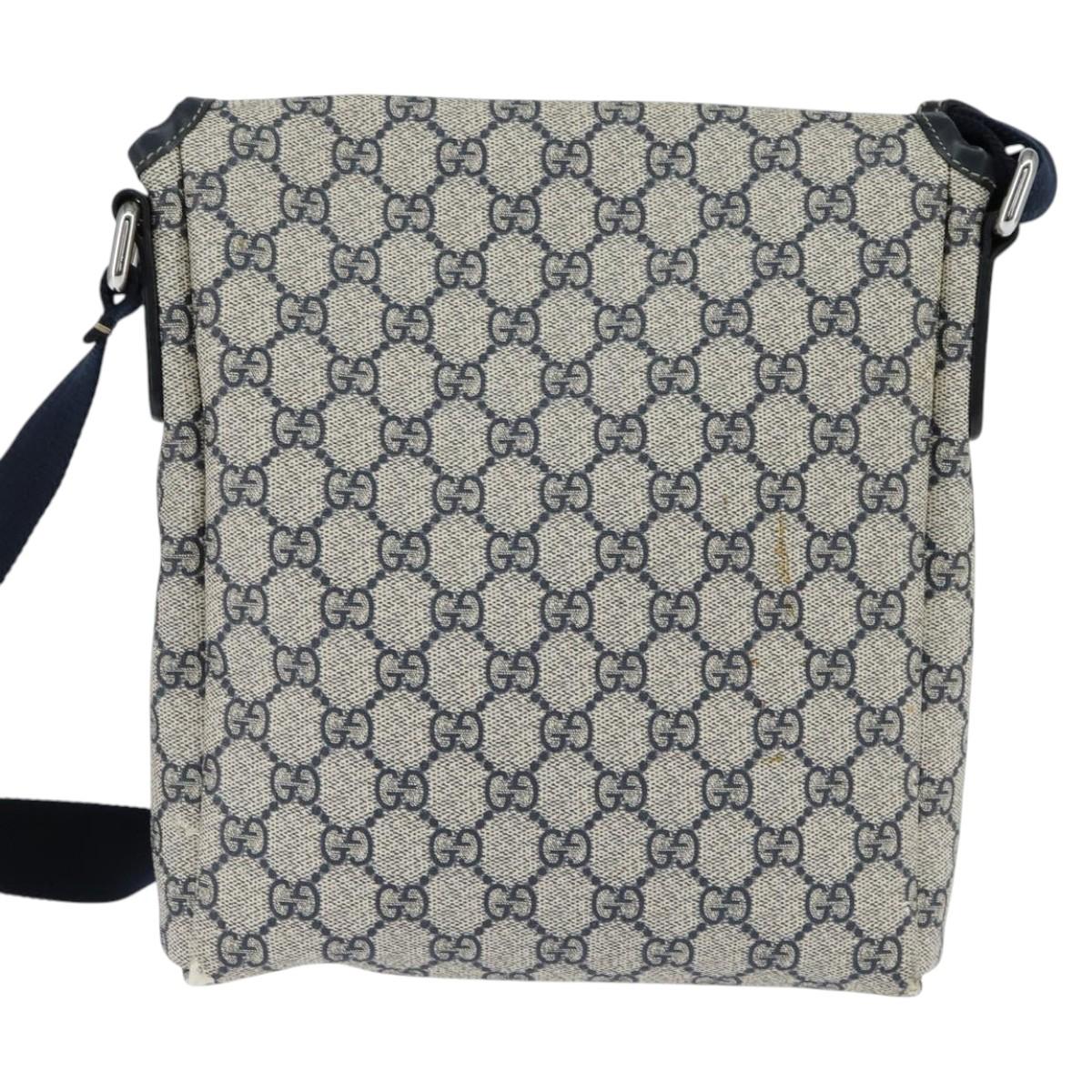 GUCCI GG Supreme Shoulder Bag PVC Navy Silver 223666 Auth 150039