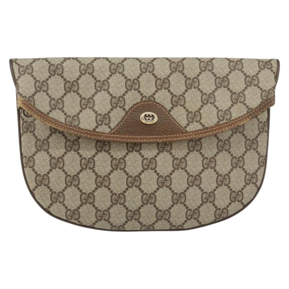 GUCCI GG Supreme Clutch Bag PVC Beige Gold 89 02 503 Auth 150043