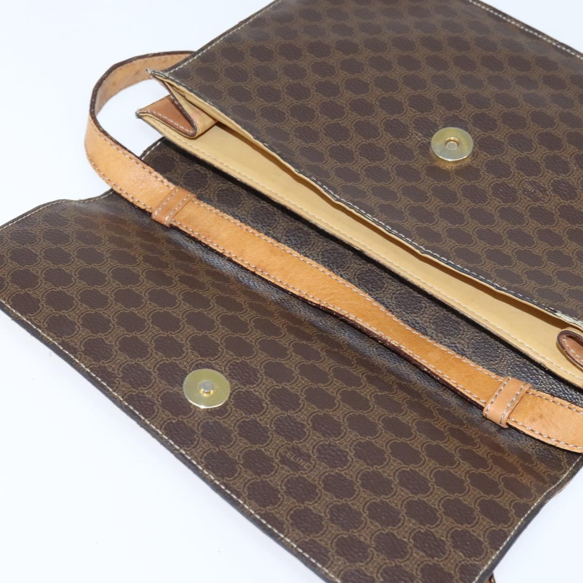 CELINE Macadam Canvas Shoulder Bag PVC Leather Brown Gold Auth 150050