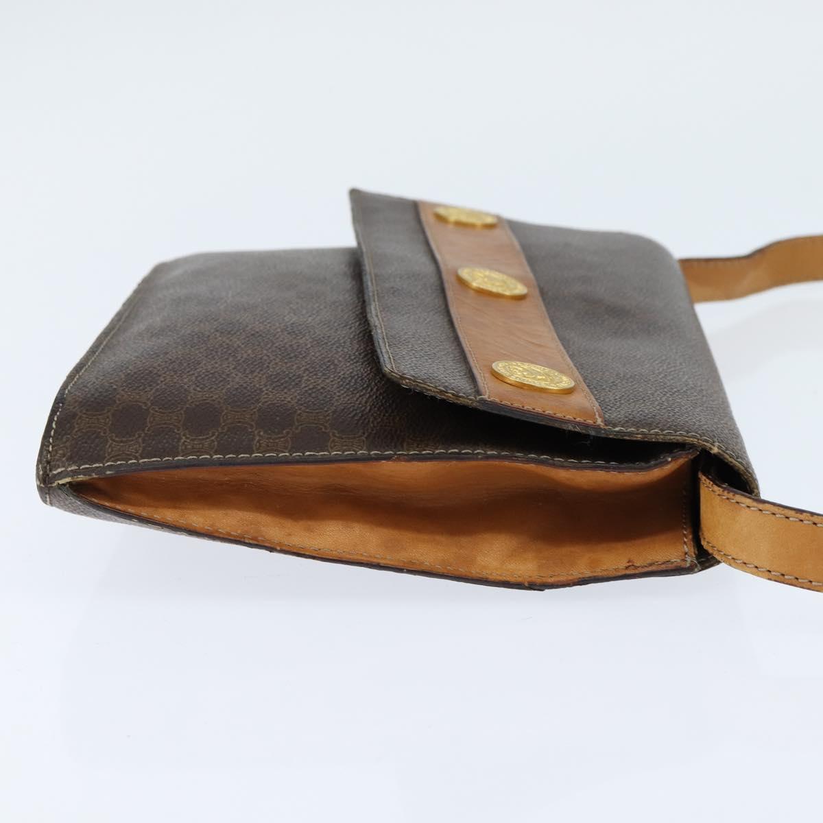 CELINE Macadam Canvas Shoulder Bag PVC Leather Brown Gold Auth 150050