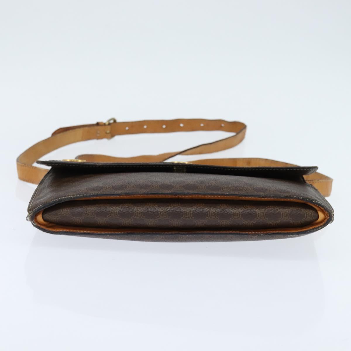 CELINE Macadam Canvas Shoulder Bag PVC Leather Brown Gold Auth 150050