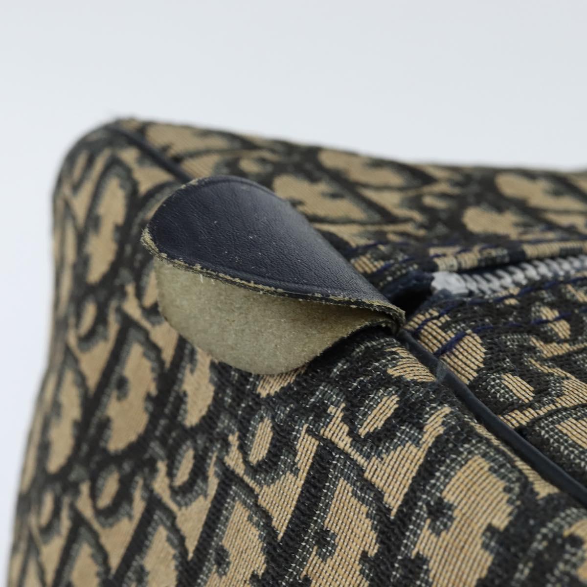 Christian Dior Trotter Canvas Boston Bag Navy Silver Auth 150052