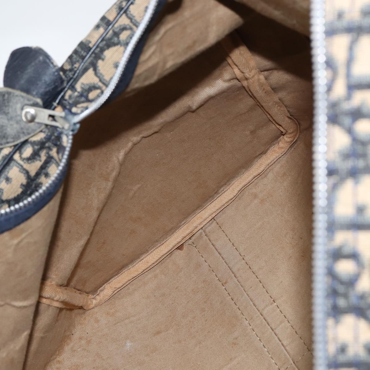 Christian Dior Trotter Canvas Boston Bag Navy Silver Auth 150052