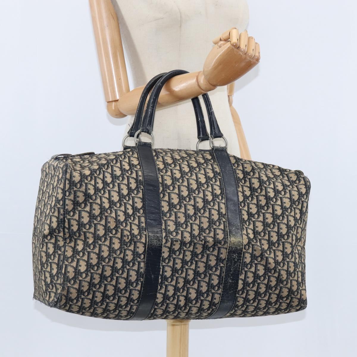 Christian Dior Trotter Canvas Boston Bag Navy Silver Auth 150052